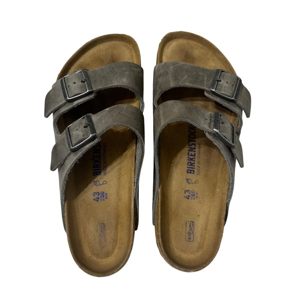 Birkenstock Arizona Sandals Mens 43 10 Tobacco Brown Oiled Leather Slide